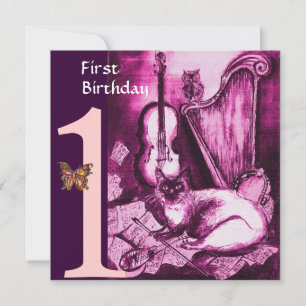 Invitation CHAT MUSICAL Rose Fuchsia Premier anniversaire