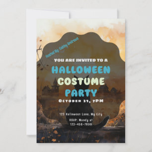 Invitation Chat Noir Couleur Soleil Automne Halloween
