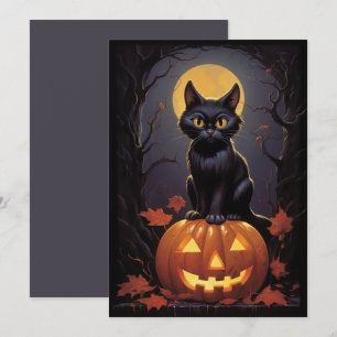 Invitation Chat noir d'Halloween et Citrouille