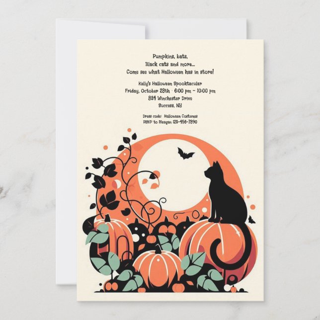 Invitation Chat noir en Citrouille Patch Halloween (Devant)