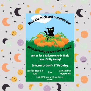 Invitation Chat noir et citrouille tombent