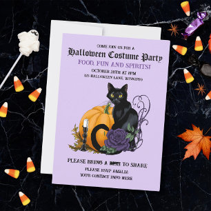 Invitation Chat noir et fête d'Halloween Citrouille