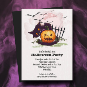 Invitation Chat noir et Jack o' Lantern Halloween