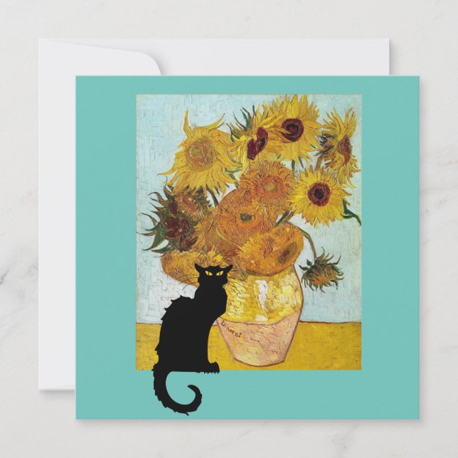 Invitation Chat noir et tournesols Van Gogh (Devant)