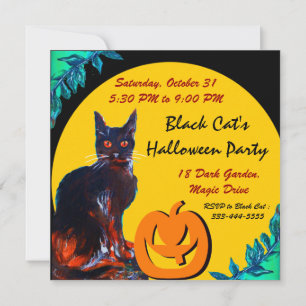INVITATION CHAT NOIR HALLOWEEN PARTY, JAUNE