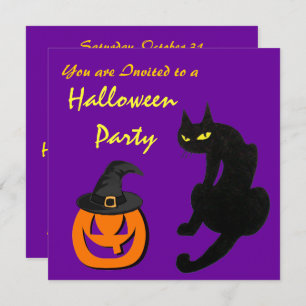 Invitation CHAT NOIR HALLOWEEN PARTY Violet