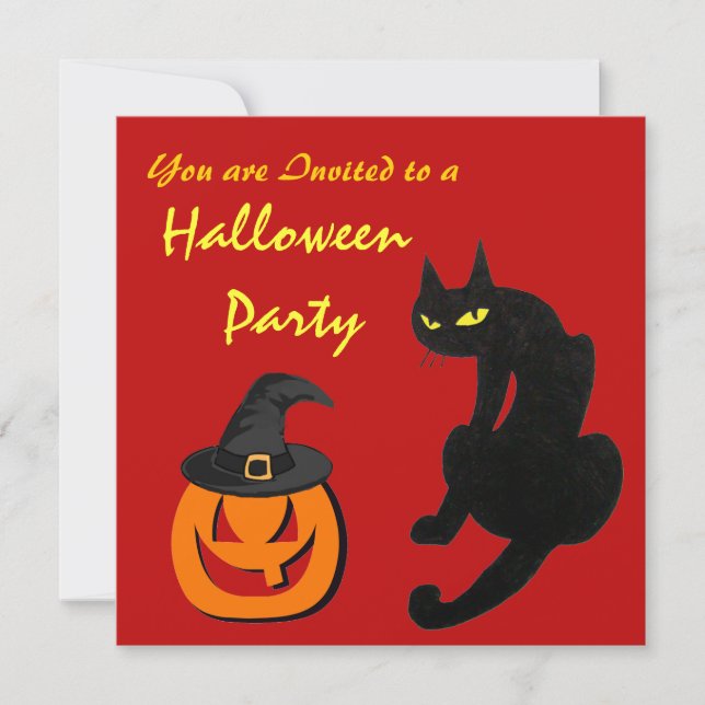 Invitation CHAT NOIR HALLOWEEN PARTY violet orange (Devant)