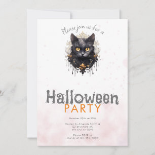 Invitation Chat noir royal strass soirée Halloween