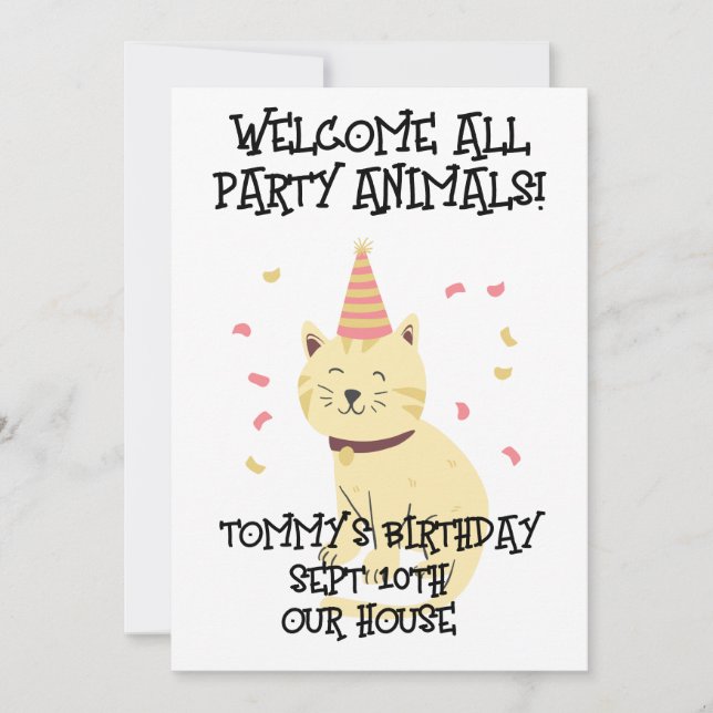 INVITATION CHAT PARTY ANIMALS ANNIVERSAIRE ENTREPRISES ENFANT (Devant)