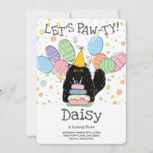 Invitation Chat Perse Noir Longhair fête d'anniversaire