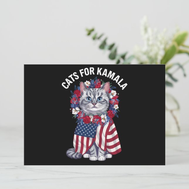 Invitation Chat Pour Kamala Fleurs de chats Drapeau américain (Debout devant)