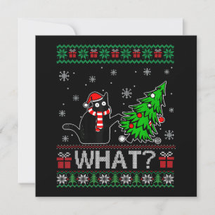 Invitation Chat quoi drôle Chat noir poussant l'arbre de Noël