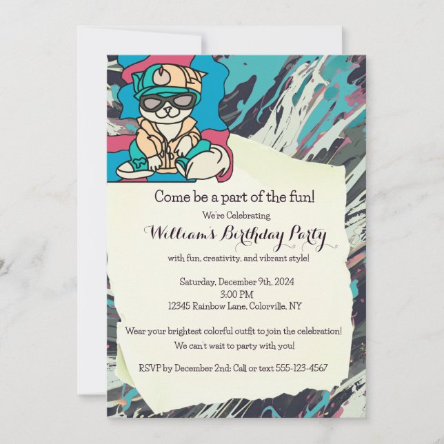 Invitation Chat Rétro de Rue Décontractée | Drôle (Devant)