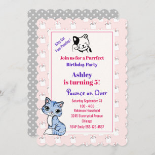 Invitation Chat rose Kitty Thème Anniversaire