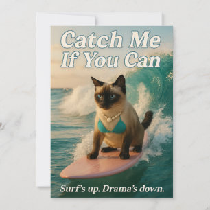 Invitation Chat siamois fait du surf attrape-moi si tu peux