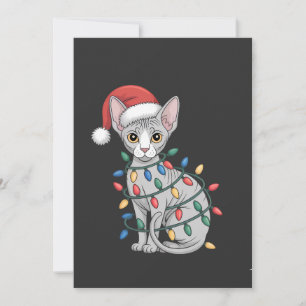 Invitation Chat Sphynx portant un chapeau de Père Noël et env