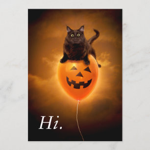 Invitation Chat sur ballon d'Halloween