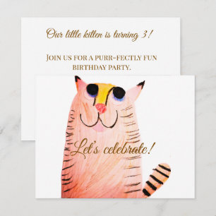 Invitation Chat Tigre Orange Dessiné à la Main Anniversaire E