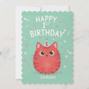 Invitation Chat Tigré Orange Mignon 1er Anniversaire   Person