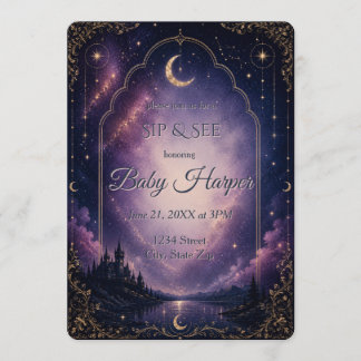 Invitation Château Céleste Lune & Étoiles Sip and See