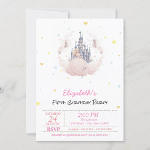 Invitation Château Chic Nuages Princesse Cœurs Conte de Fée