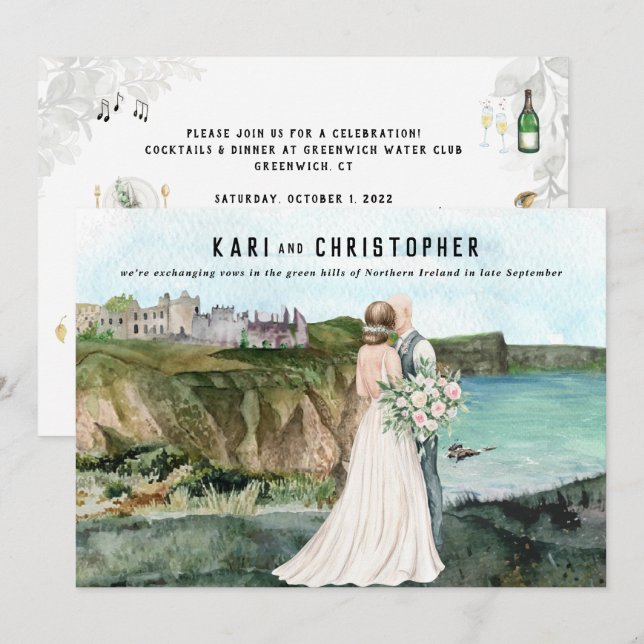 Invitation Château Côté Mer | Réception de Mariage (Devant / Derrière)