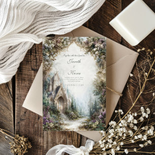 Invitation Château de Conte de Fées Arche Florale Forêt Brume