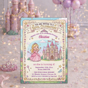 Invitation Château de conte de fées Princesse 4ème Anniversai