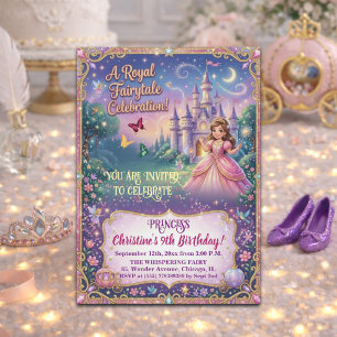 Invitation Château de conte de fées Princesse 9e anniversaire