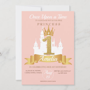Invitation Château de Couronne rose Royaume Princesse 1er ann