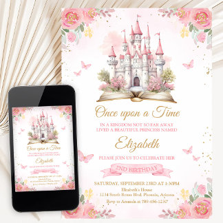 Invitation Château de Fairytale Une Fois À Temps Princesse An