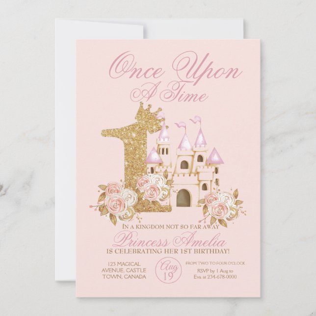 Invitation Château de la Couronne rose Princesse 1er annivers (Devant)