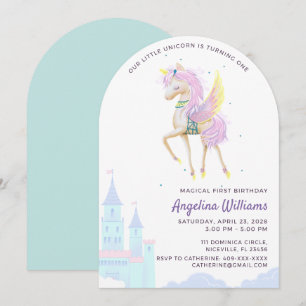 Invitation Château de licorne magique à l'aquarelle Premier a