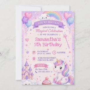 Invitation Château de licorne mignon Anniversaire magique