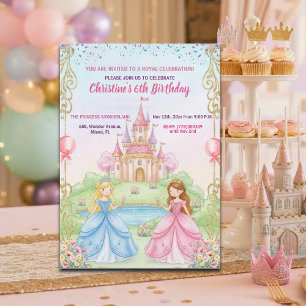 Invitation Château de Princesse Fête d'anniversaire 6 ans
