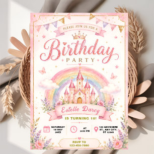Invitation Château de princesse magique Anniversaire arc-en-c