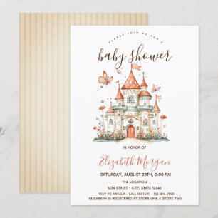 Invitation Château de princesse Papillons Rayures Baby Shower
