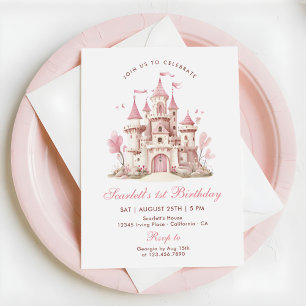 Invitation Château de Princesse Rose Fleurie Fête d'anniversa