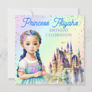 Invitation Château de rêve arc-en-ciel de la princesse pastel