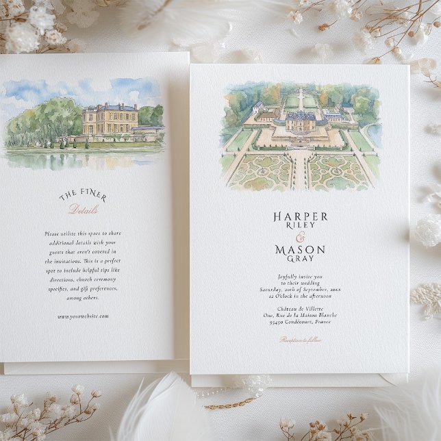 Invitation Château de Villette France Watercolor Wedding (Créateur téléchargé)