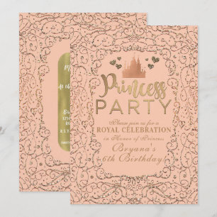 Invitation Château Doré Teinté de Pêche PRINCESSE FÊTE D'anni