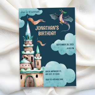Invitation château du dragon vert anniversaire
