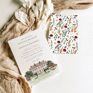 Invitation Château Élégant   Mariage de Manoir Anglais à l'Aq