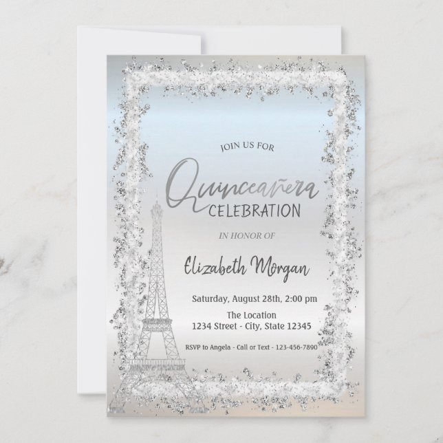 Invitation Château en argent Tour Eiffel Quinceanera en argen (Devant)