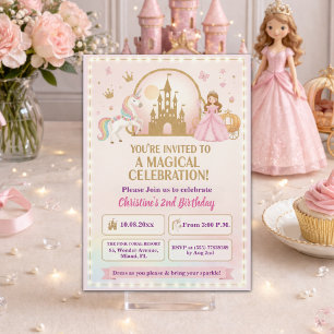Invitation Château en or de licorne princesse 2e anniversaire