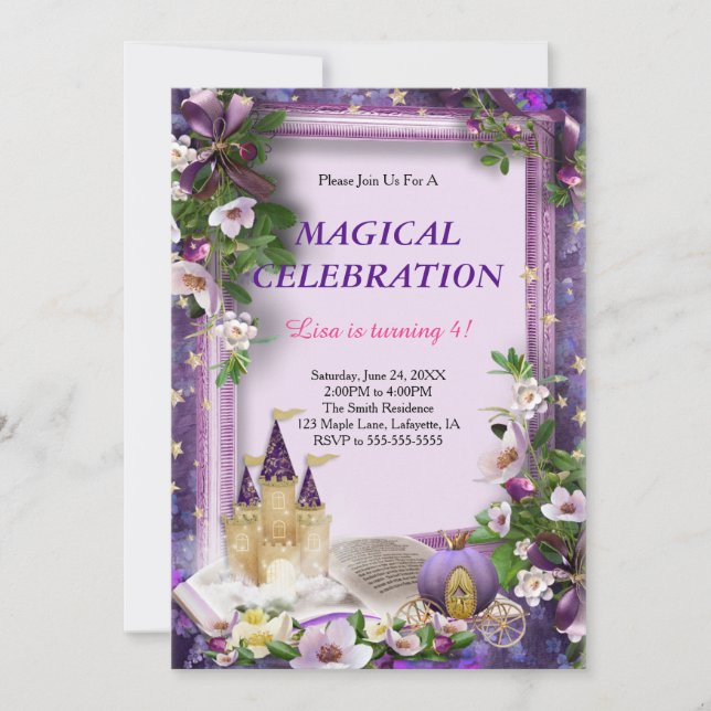Invitation Château enchanté Princesse fête d'anniversaire (Devant)