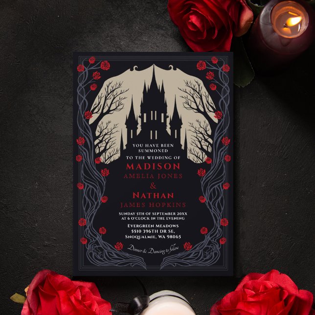 Invitation Château gothique Floral Halloween Mariage (Créateur téléchargé)