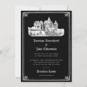 Invitation Château gothique Main Tirée Bordure Mariage noir