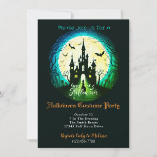 Invitation Château Hanté Joyeux Halloween Fête Costumée