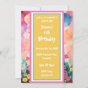 Invitation Château Magique Coloré Rose Pastel